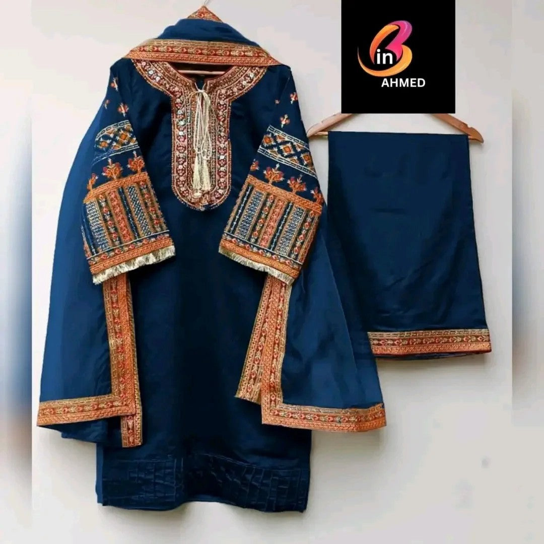 Heavy Embroidery 3Pcs Stich Suit