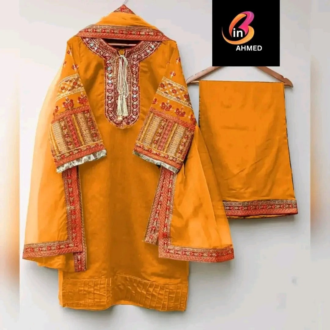 Heavy Embroidery 3Pcs Stich Suit