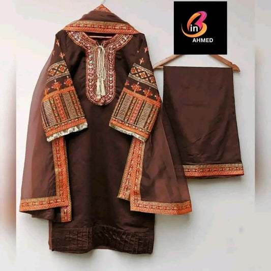 Heavy Embroidery 3Pcs Stich Suit