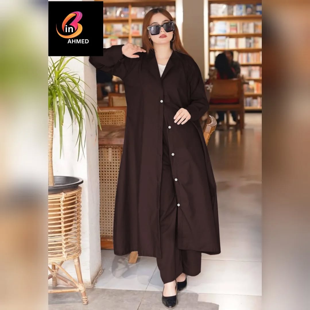 2Pcs Kaaj Button Long Coat