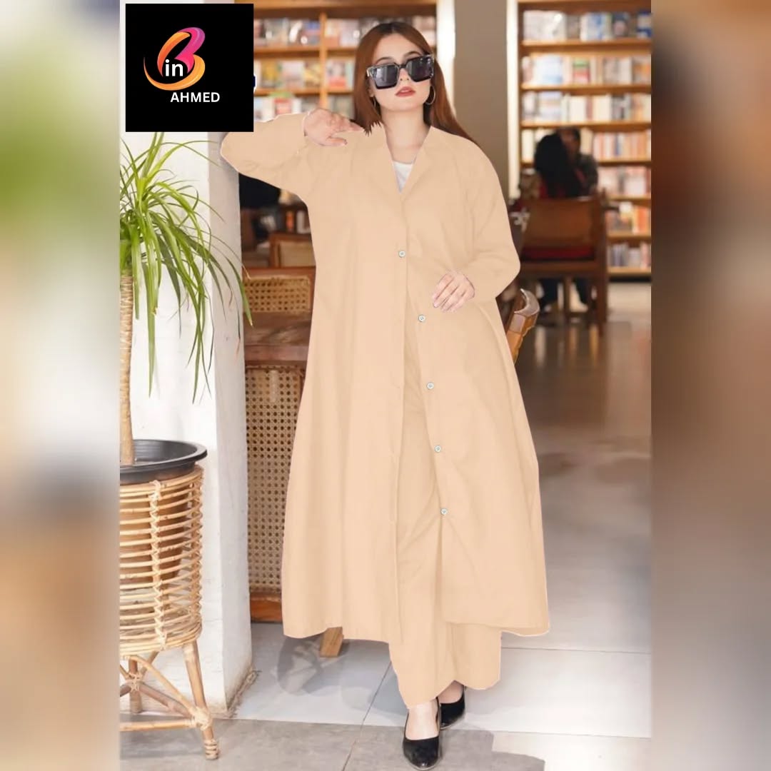 2Pcs Kaaj Button Long Coat