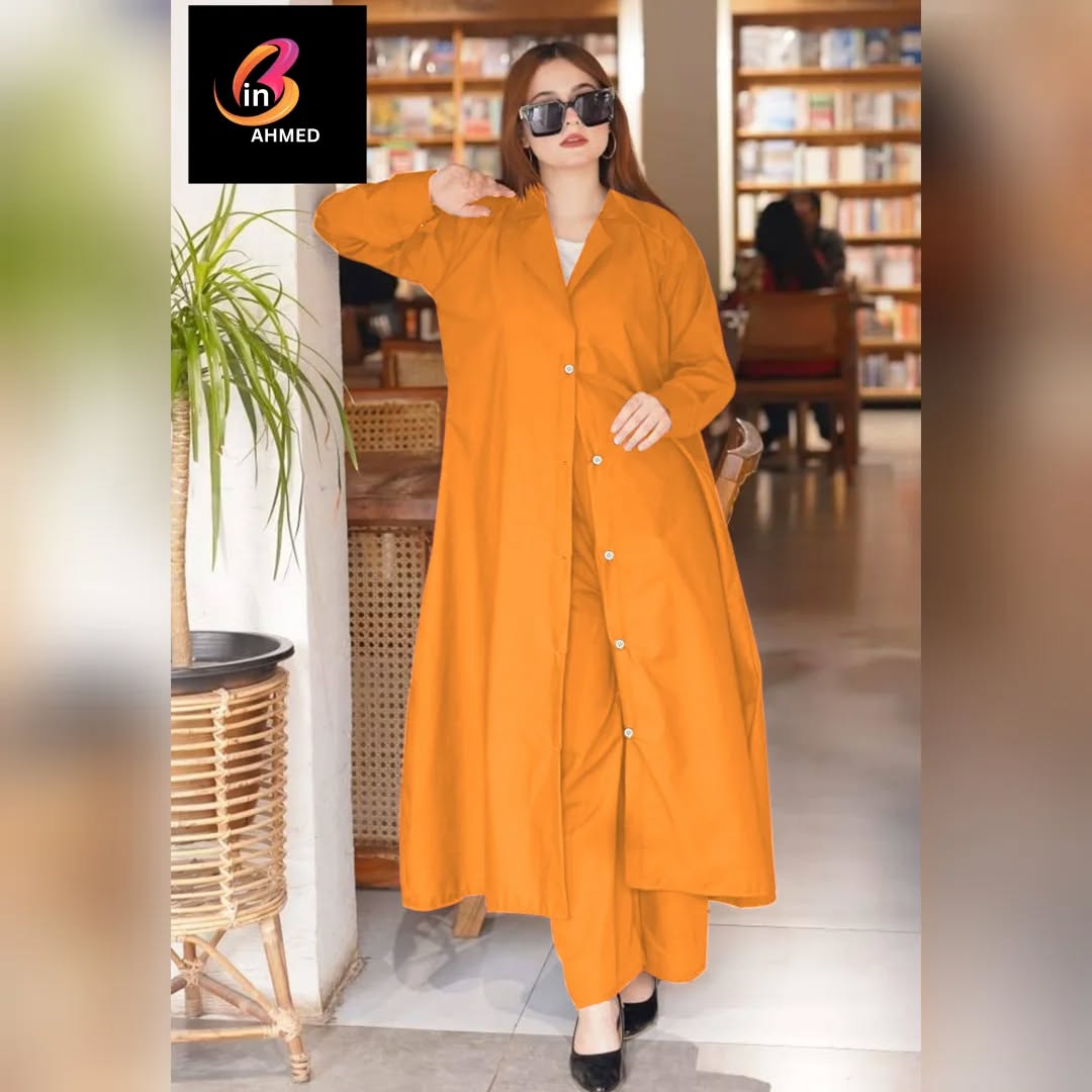 2Pcs Kaaj Button Long Coat