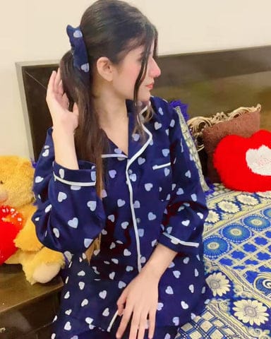 Most Demanding Heart Printed Silk Night Suit